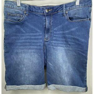 Justfab Women’s Bermuda Style Denim Jean Shorts 34 Blue Distressed Cuffed Legs